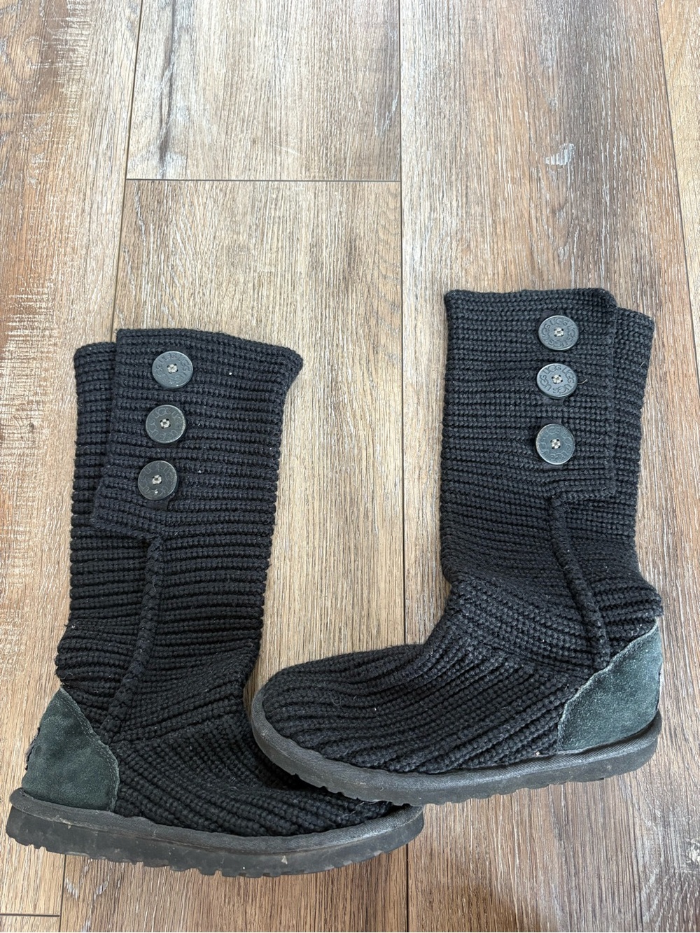 UGG Black Knit Button Mid-Calf Kids Bootswo women 6!